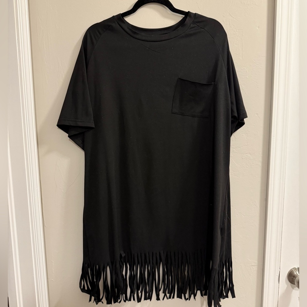 SHEIN curve 1XL black fringe tshirt dress cover up